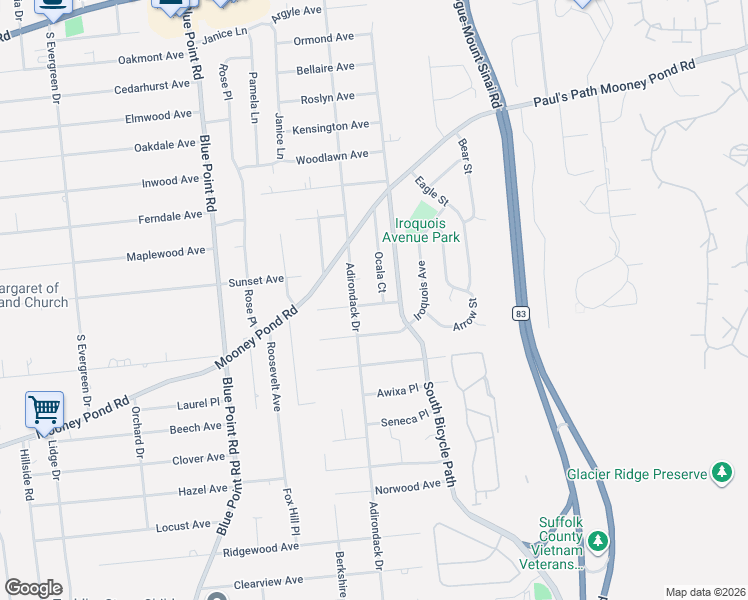 map of restaurants, bars, coffee shops, grocery stores, and more near 36 Ocala Court in Selden