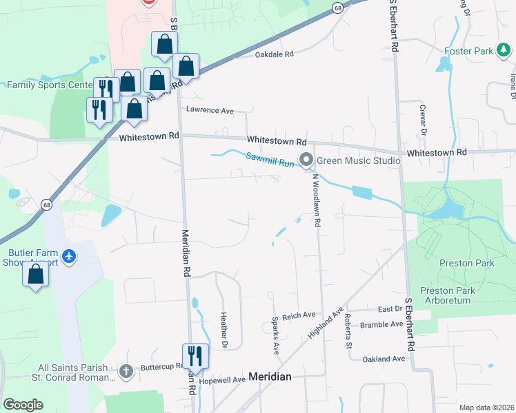 map of restaurants, bars, coffee shops, grocery stores, and more near 134 Delason Avenue in Meridian