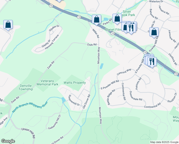 map of restaurants, bars, coffee shops, grocery stores, and more near 700 Mountain Way in Morris Plains