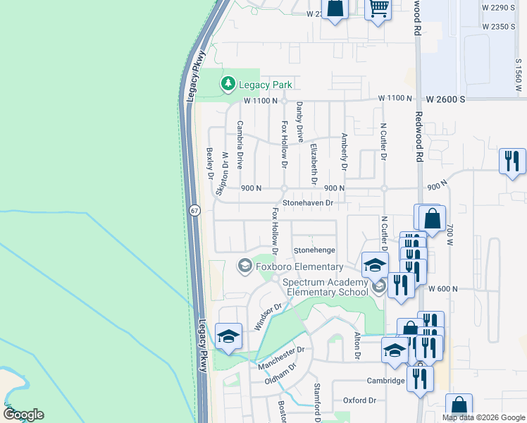 map of restaurants, bars, coffee shops, grocery stores, and more near 1042 Stonehaven Drive in North Salt Lake