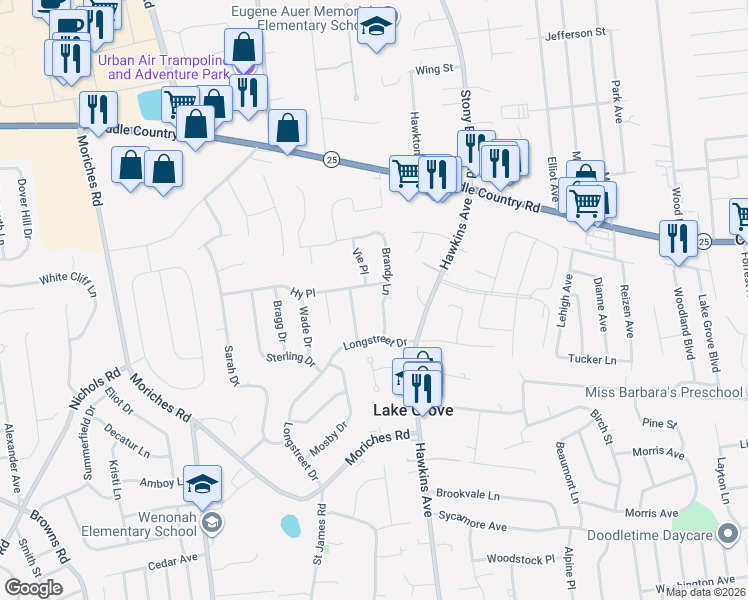 map of restaurants, bars, coffee shops, grocery stores, and more near 43 Hy Place in Lake Grove