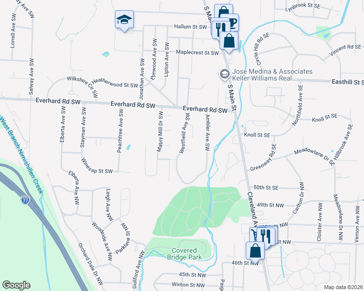 map of restaurants, bars, coffee shops, grocery stores, and more near 212 Afton Circle Southwest in Canton