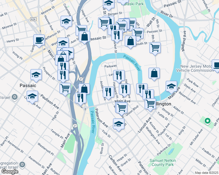 map of restaurants, bars, coffee shops, grocery stores, and more near 68 Hayward Place in Wallington