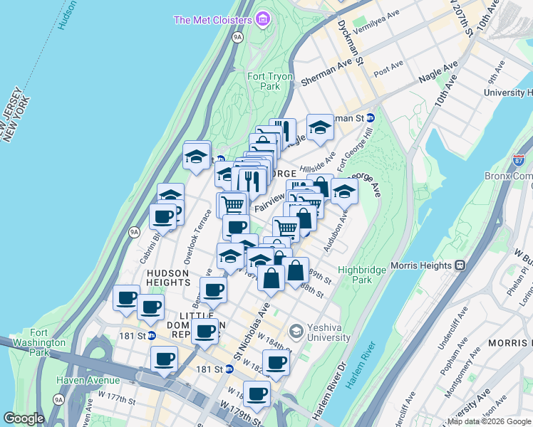 map of restaurants, bars, coffee shops, grocery stores, and more near in New York