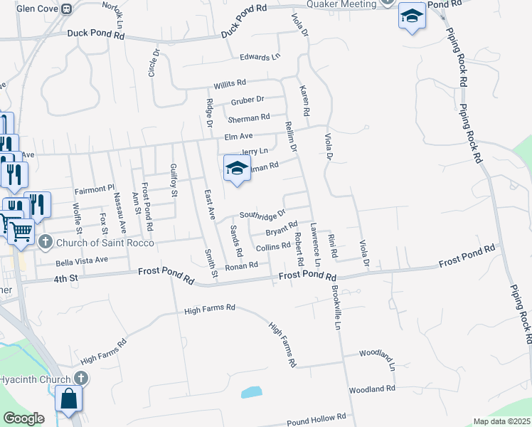 map of restaurants, bars, coffee shops, grocery stores, and more near 1 Comp Lane in Glen Cove