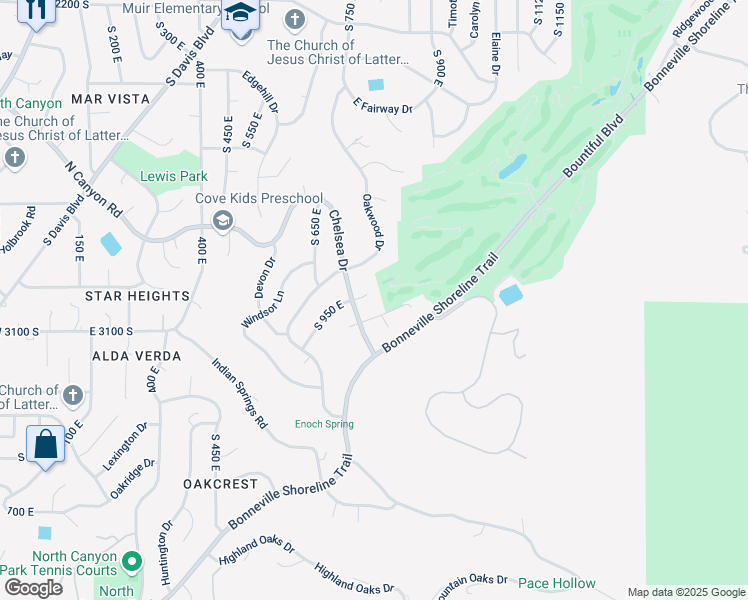 map of restaurants, bars, coffee shops, grocery stores, and more near 3020 South 950 East in Bountiful