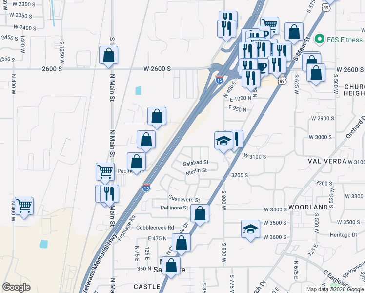 map of restaurants, bars, coffee shops, grocery stores, and more near 785 Percival Street in North Salt Lake