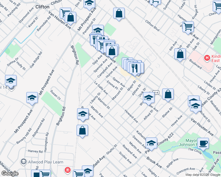 map of restaurants, bars, coffee shops, grocery stores, and more near 32 Emma Place in Clifton