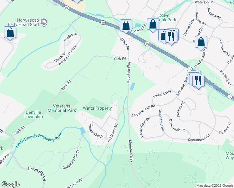 map of restaurants, bars, coffee shops, grocery stores, and more near 700 Mountain Way in Morris Plains