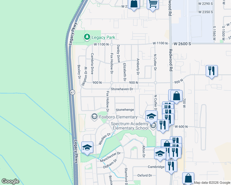 map of restaurants, bars, coffee shops, grocery stores, and more near 988 Stonehaven Drive in North Salt Lake