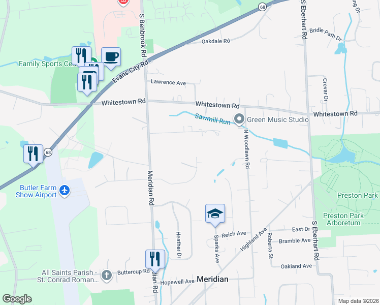 map of restaurants, bars, coffee shops, grocery stores, and more near 126 Delason Avenue in Meridian