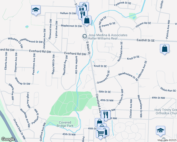 map of restaurants, bars, coffee shops, grocery stores, and more near 1603 South Main Street in North Canton