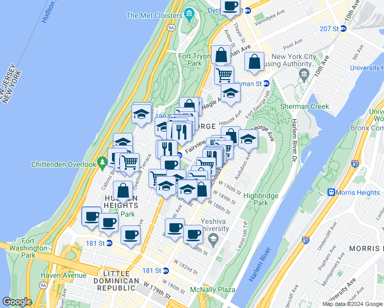 map of restaurants, bars, coffee shops, grocery stores, and more near in New York