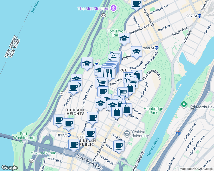 map of restaurants, bars, coffee shops, grocery stores, and more near in New York