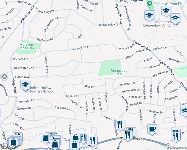 map of restaurants, bars, coffee shops, grocery stores, and more near 18 Peppermill Court in Commack