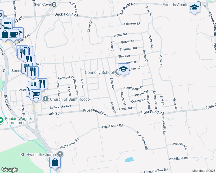 map of restaurants, bars, coffee shops, grocery stores, and more near 40 East Avenue in Glen Cove