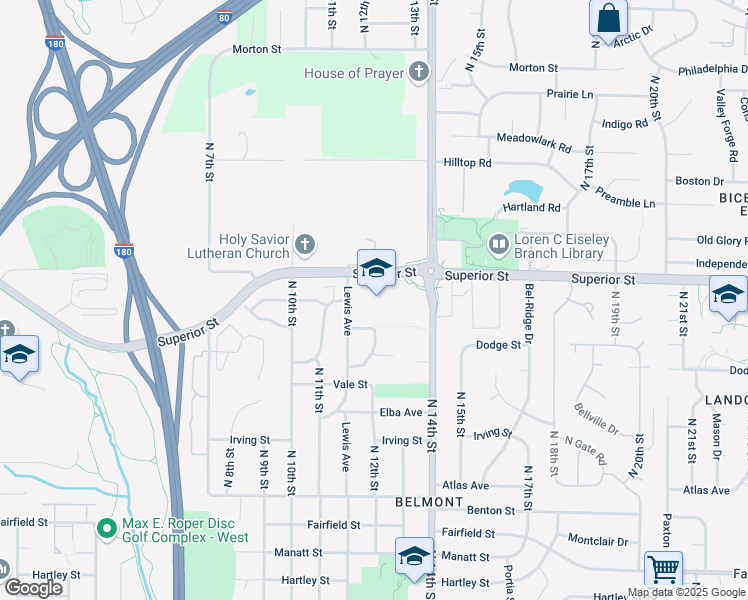 map of restaurants, bars, coffee shops, grocery stores, and more near 4600 Lewis Avenue in Lincoln
