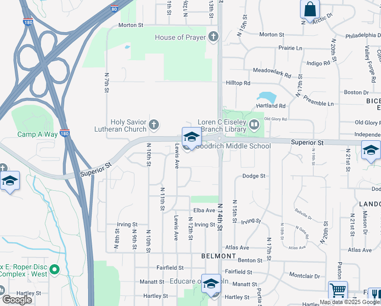 map of restaurants, bars, coffee shops, grocery stores, and more near 4600 Lewis Avenue in Lincoln