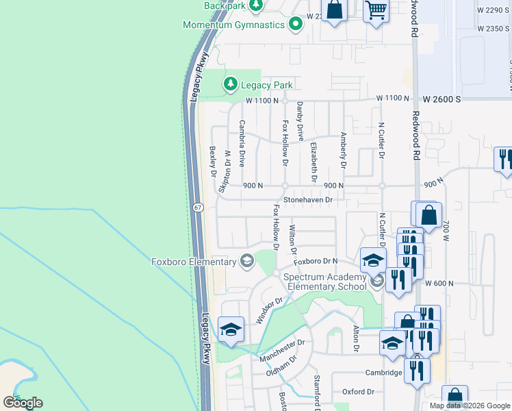 map of restaurants, bars, coffee shops, grocery stores, and more near 1092 Stonehaven Drive in North Salt Lake