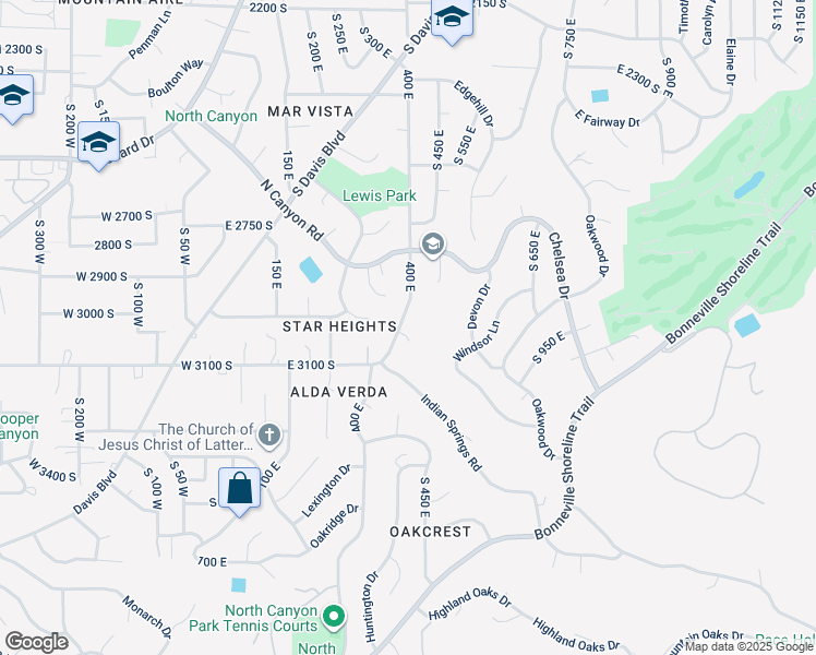 map of restaurants, bars, coffee shops, grocery stores, and more near 3033 South 400 East in Bountiful