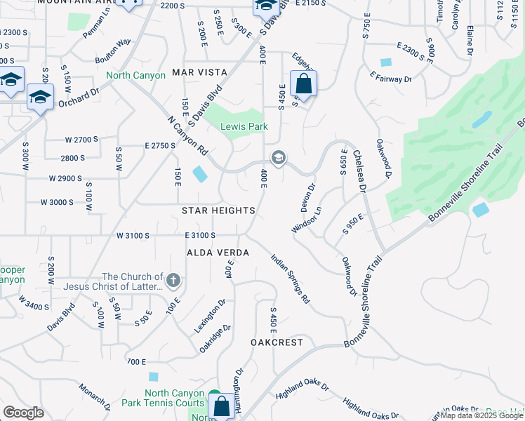 map of restaurants, bars, coffee shops, grocery stores, and more near 3033 South 400 East in Bountiful