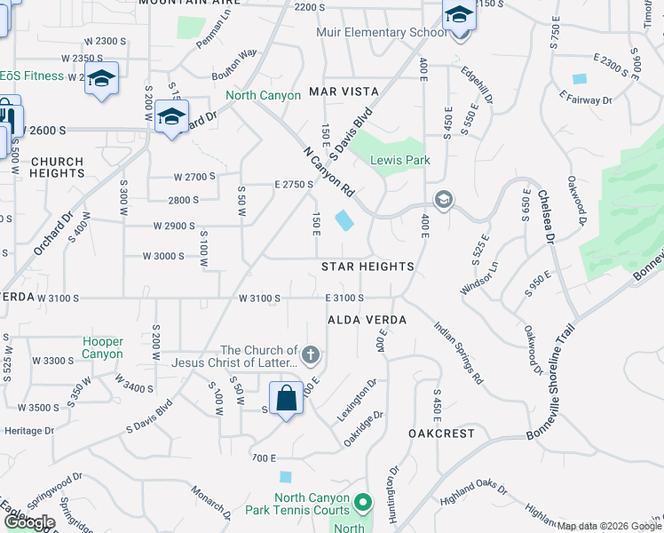 map of restaurants, bars, coffee shops, grocery stores, and more near 2987 150 East in Bountiful