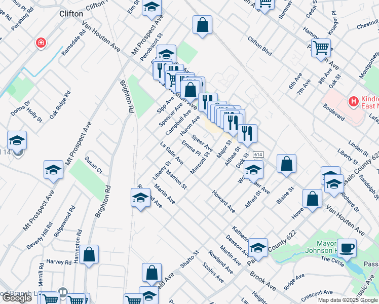 map of restaurants, bars, coffee shops, grocery stores, and more near 32 Emma Place in Clifton