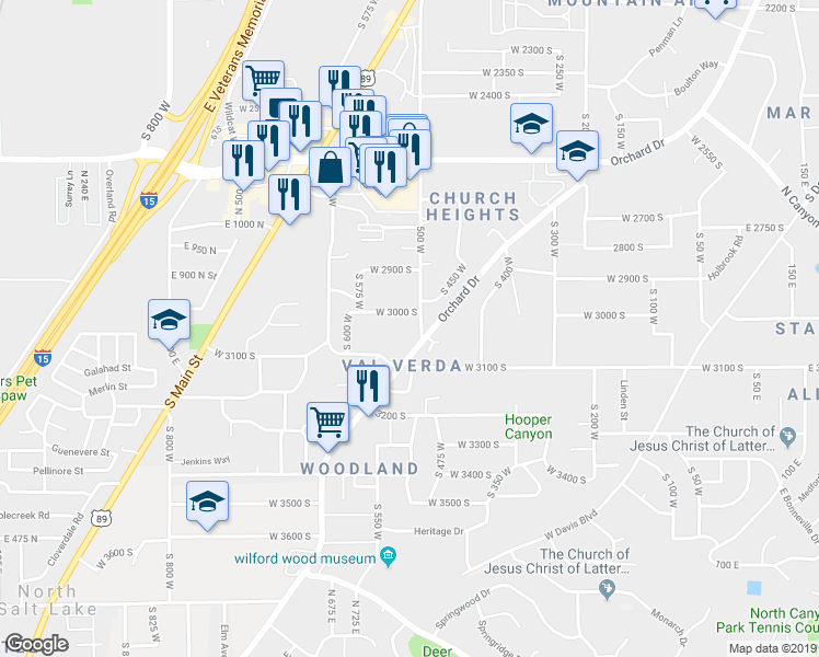 map of restaurants, bars, coffee shops, grocery stores, and more near 509 W 3000 S in Bountiful