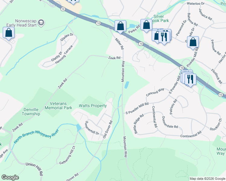 map of restaurants, bars, coffee shops, grocery stores, and more near 700 Mountain Way in Morris Plains