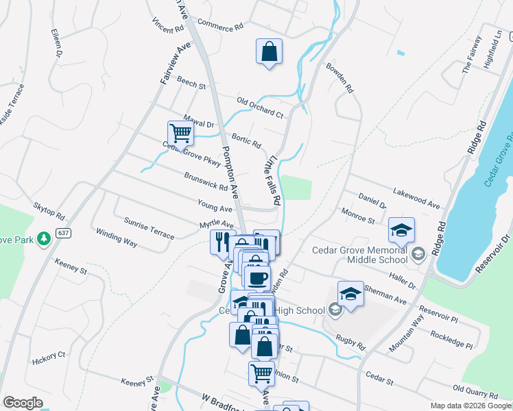 map of restaurants, bars, coffee shops, grocery stores, and more near 78 County Route 617 in Cedar Grove