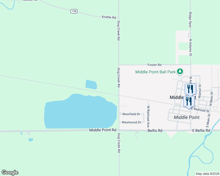 map of restaurants, bars, coffee shops, grocery stores, and more near 10000-10298 Dog Creek Road in Middle Point