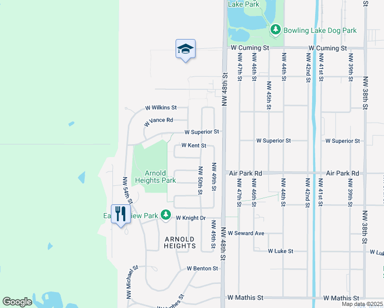 map of restaurants, bars, coffee shops, grocery stores, and more near 5115 West Kent Street in Lincoln