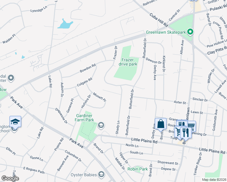 map of restaurants, bars, coffee shops, grocery stores, and more near 75 Rutgers Lane in Huntington