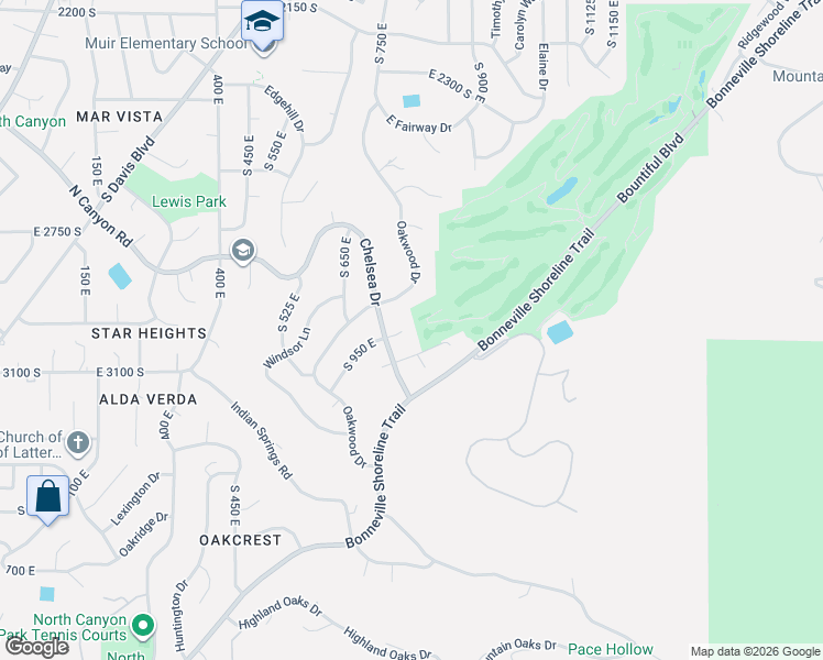 map of restaurants, bars, coffee shops, grocery stores, and more near 3020 South 950 East in Bountiful