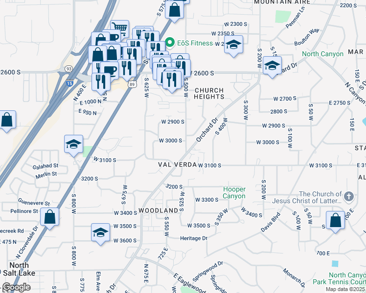 map of restaurants, bars, coffee shops, grocery stores, and more near 509 West 3000 South in Bountiful