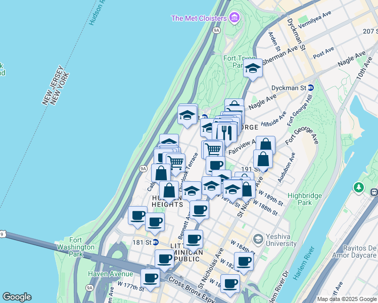map of restaurants, bars, coffee shops, grocery stores, and more near in New York
