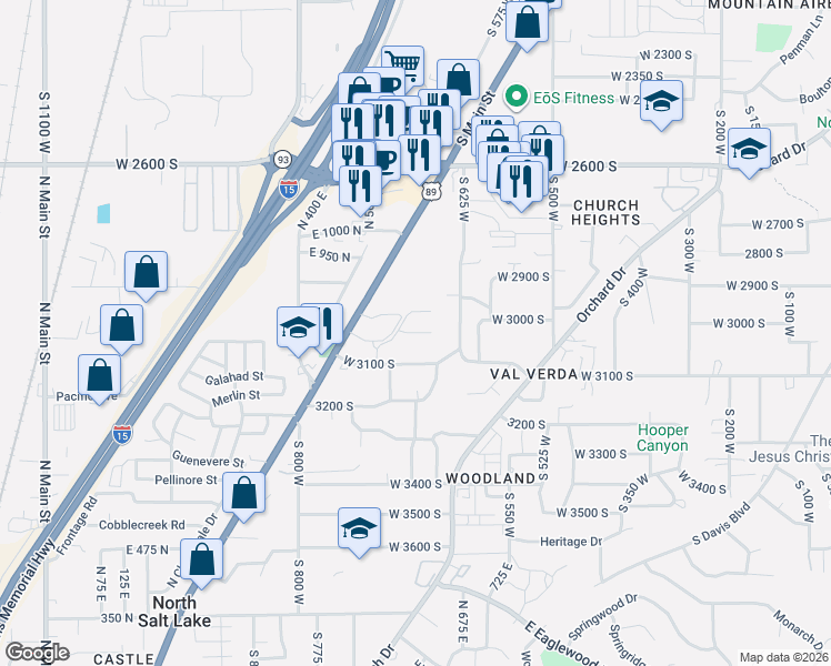map of restaurants, bars, coffee shops, grocery stores, and more near 573 Compass Circle in North Salt Lake