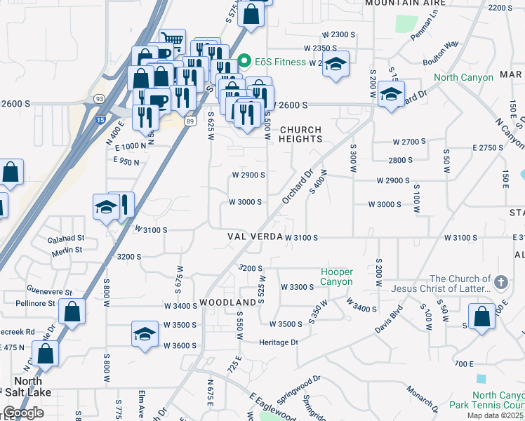 map of restaurants, bars, coffee shops, grocery stores, and more near 509 West 3000 South in Bountiful