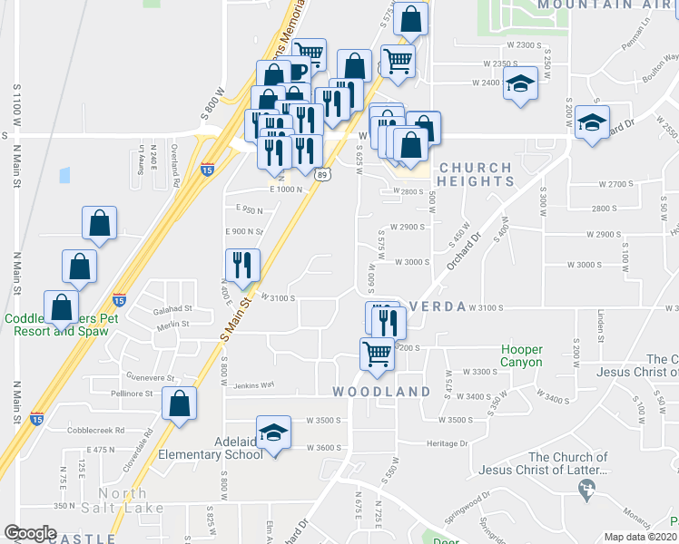 map of restaurants, bars, coffee shops, grocery stores, and more near 597 Compass Circle in North Salt Lake