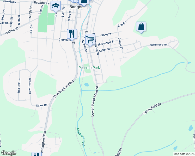 map of restaurants, bars, coffee shops, grocery stores, and more near 809 Lower South Main Street in Bangor