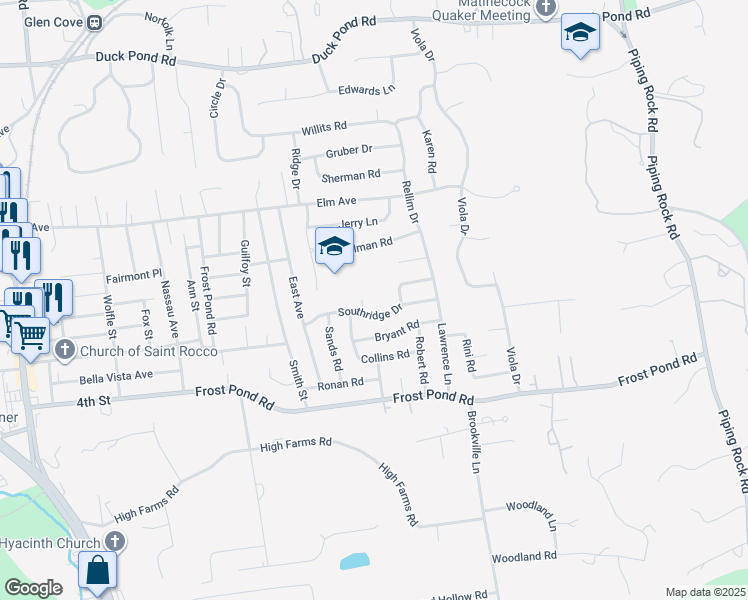 map of restaurants, bars, coffee shops, grocery stores, and more near 1 Comp Lane in Glen Cove