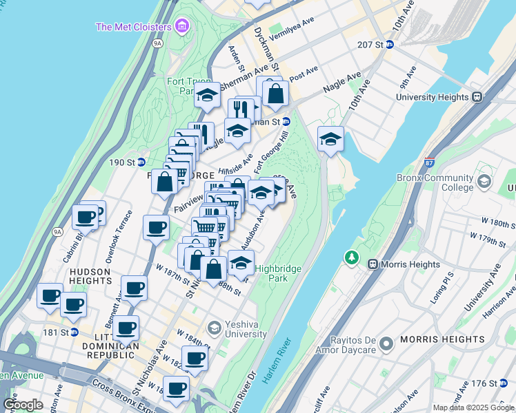 map of restaurants, bars, coffee shops, grocery stores, and more near in New York
