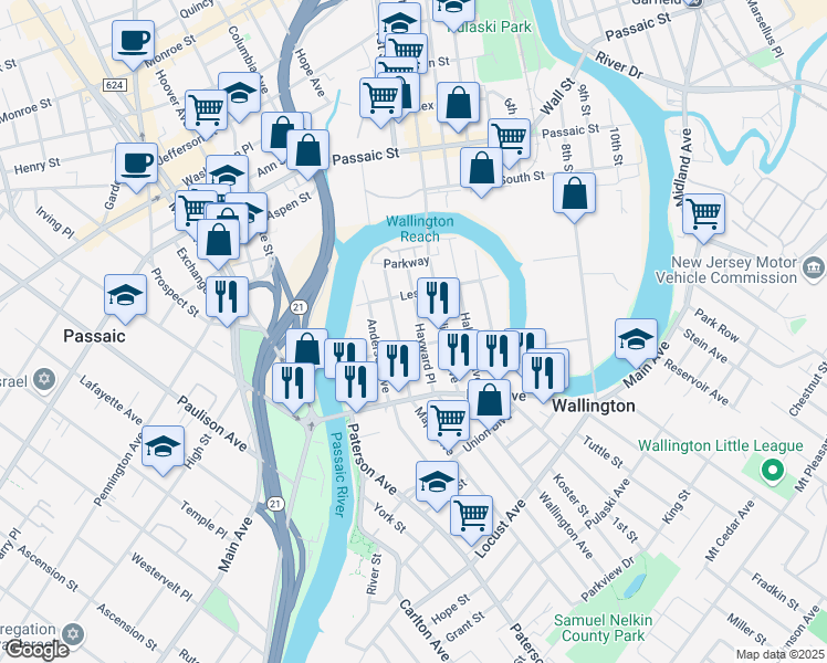 map of restaurants, bars, coffee shops, grocery stores, and more near 68 Hayward Place in Wallington