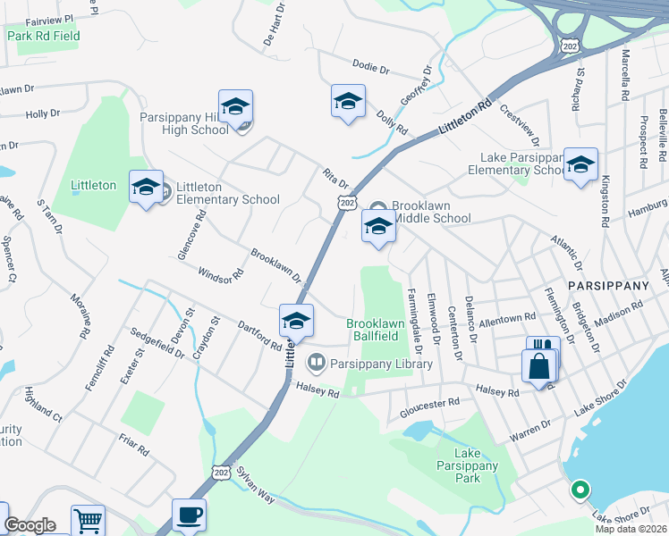 map of restaurants, bars, coffee shops, grocery stores, and more near 1221 U.S. 202 in Morris Plains