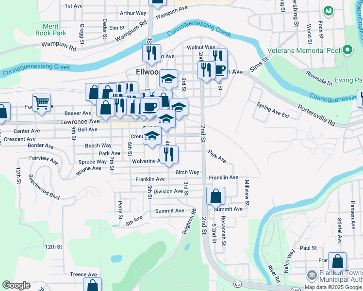map of restaurants, bars, coffee shops, grocery stores, and more near 309R Crescent Avenue in Ellwood City