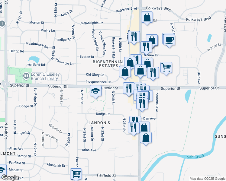 map of restaurants, bars, coffee shops, grocery stores, and more near in Lincoln