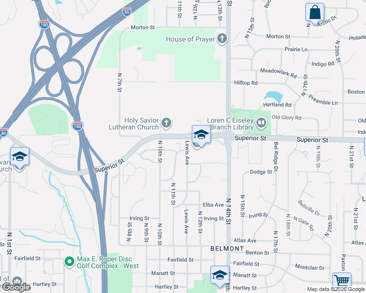 map of restaurants, bars, coffee shops, grocery stores, and more near 4 Lewis Avenue in Lincoln