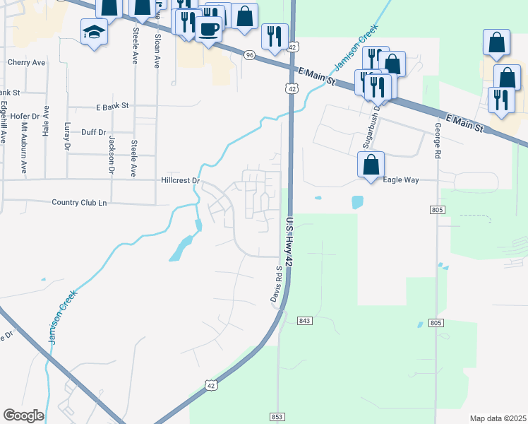 map of restaurants, bars, coffee shops, grocery stores, and more near 1230 Quail Trail in Ashland