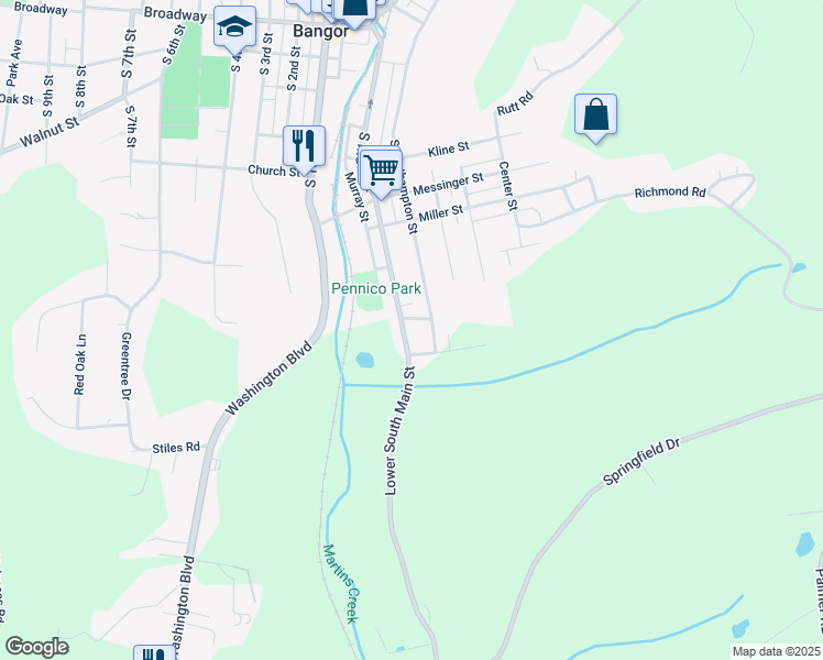map of restaurants, bars, coffee shops, grocery stores, and more near 809 Lower South Main Street in Bangor