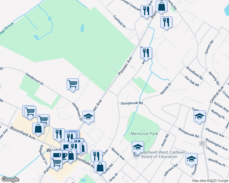 map of restaurants, bars, coffee shops, grocery stores, and more near 3 Long Meadow Lane in West Caldwell